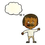 cartoon man with mustache waving thought bubble N10