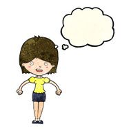 cartoon happy woman with thought bubble N87