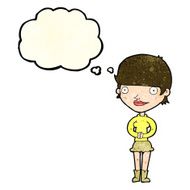 cartoon friendly woman with thought bubble N26