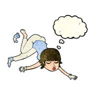 cartoon woman floating with thought bubble N3