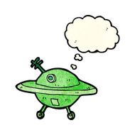cartoon flying saucer with thought bubble