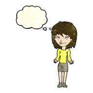 cartoon woman shrugging shoulders with thought bubble N172