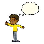 cartoon happy man reaching with thought bubble N4