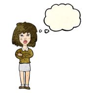 cartoon tough woman with folded arms thought bubble N4