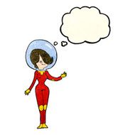 cartoon space woman with thought bubble N9