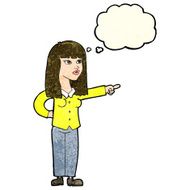 cartoon pretty woman pointing with thought bubble N15