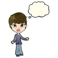 cartoon woman shrugging shoulders with thought bubble N174