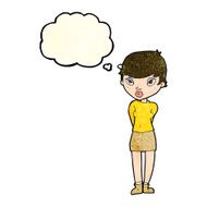cartoon shy woman with thought bubble N18