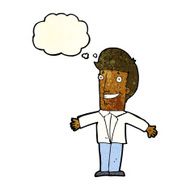 cartoon grining man with open arms thought bubble N4