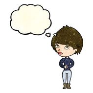 cartoon woman considering with thought bubble N2
