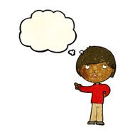 cartoon boy pointing with thought bubble N11