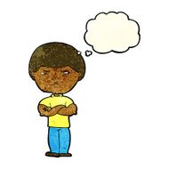 cartoon grumpy man with thought bubble N7