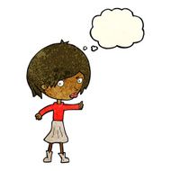 cartoon woman raising eyebrow with thought bubble N7
