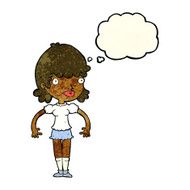 cartoon happy woman with thought bubble N88