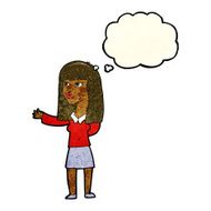 cartoon woman gesturing to show something with thought bubble N8
