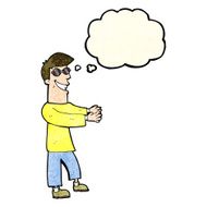 cartoon grinning man wearing glasses with thought bubble N4
