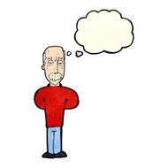 cartoon annoyed balding man with thought bubble N3