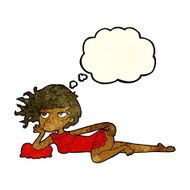 cartoon woman in sexy pose with thought bubble N6