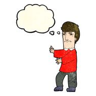 cartoon grumpy man with thought bubble N8