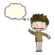 cartoon happy boy with thought bubble N75