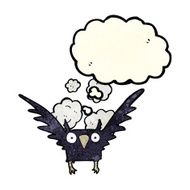 cartoon spooky bird with thought bubble N4