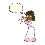 cartoon victorian woman dropping handkerchief with thought bubbl N4