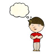 cartoon happy man with thought bubble N150