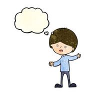 cartoon unhappy boy with thought bubble N20