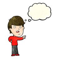 cartoon shocked man pointing with thought bubble N4