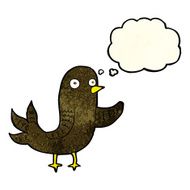 cartoon waving bird with thought bubble N7