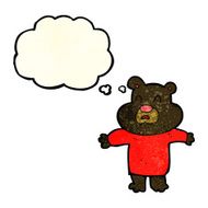 cartoon unhappy black bear with thought bubble N3