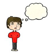 cartoon unhappy man with thought bubble N4