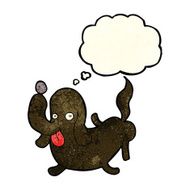 cartoon dog sticking out tongue with thought bubble N8
