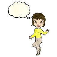 cartoon pretty woman waving with thought bubble N33