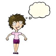 cartoon excited woman with thought bubble N47