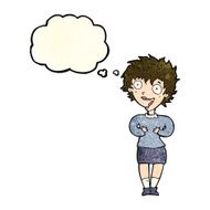 cartoon excited woman with thought bubble N48