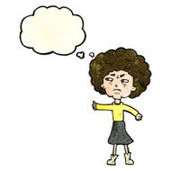cartoon annoyed old woman with thought bubble N8