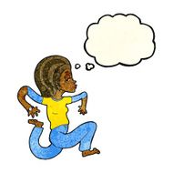 cartoon woman running with thought bubble N4