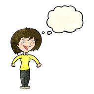cartoon excited woman with thought bubble N49