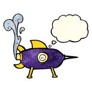cartoon space rocket with thought bubble N6