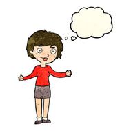 cartoon confused woman with thought bubble N30