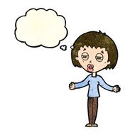cartoon suspicious woman with thought bubble N7