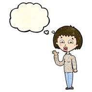 cartoon woman waving with thought bubble N117