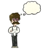 cartoon hipster man with mustache and spectacles thought bu N4