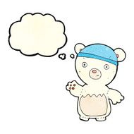 cartoon polar bear wearing hat with thought bubble N2