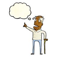 cartoon old man with walking stick thought bubble N2