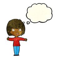 cartoon happy woman with thought bubble N91