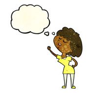 cartoon happy woman about to speak with thought bubble N4