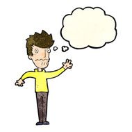 cartoon worried man reaching out with thought bubble N8