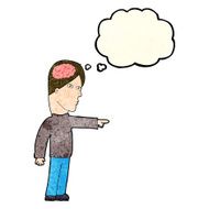 cartoon clever man pointing with thought bubble N4